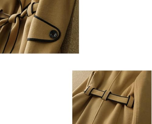 Women's Elegant Lapel Collar Wool Blend Midi-Long Pea Coat Jacket with Belt