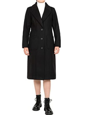 Women's Wool Blend Pea Coat Notch Lapel Single Breasted Classic Winter Long Wool Trench Coat