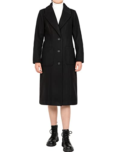 Women's Wool Blend Pea Coat Notch Lapel Single Breasted Classic Winter Long Wool Trench Coat