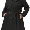Women Plus Size Double Breasted Wool Pea Coat Notch Lapel Trench Coats Mid Long Winter Outerwear with Belt