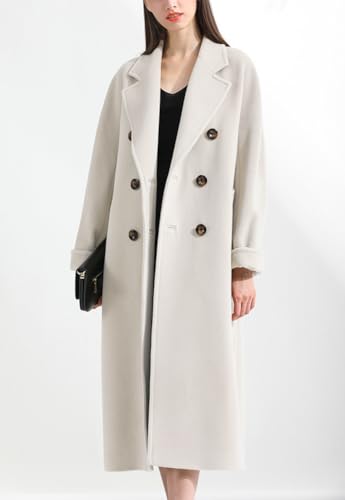Women's Winter Double Breasted Wool Coat Business Casual Midi Long Winter Trench Coat with Belt