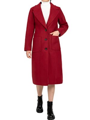 Women's Wool Blend Single Breasted Mid-Long Pea Coat Fall Winter Essential Notched Collar Overcoat