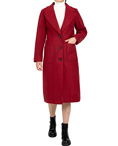 Women's Wool Blend Single Breasted Mid-Long Pea Coat Fall Winter Essential Notched Collar Overcoat