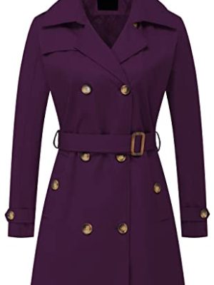 Women's Double Breasted Trench Coats Mid-Length Belted Overcoat Long Dress Jacket with Detachable Hood