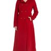 Women's Double Breasted Maxi Long Winter Wool Trench Coat Hooded Thick Warm Overcoats