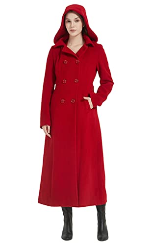 Women's Double Breasted Maxi Long Winter Wool Trench Coat Hooded Thick Warm Overcoats