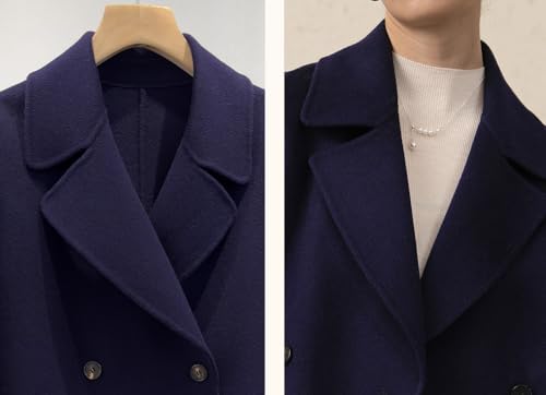 Women Cropped Wool Pea Coats Notched Lapel Double Breasted Crop Woolen Trench Coat Short Jackets with Pockets