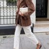 Women Faux Suede Leather Trench Coat Double Breasted Midi Long Pea Coat Overacoat with Belt