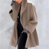 Women's Spring Fall Wool Coat Mid-Long Pea Coats Overcoat for Women Casual Lightweight Hooded Jackets