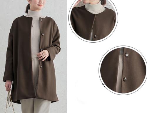 Women's Fall Collarless Single Breasted Midi Long Wool Coat Business Casual Winter Pea Coat