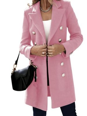 Women's Double Breasted Wool Blend Trench Coat Fall Winter Warm Pea Coats Long Overcoat Slim Fit Elegant Outerwear
