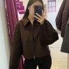 Womens Cropped Wool Jacket Warm Winter Fleece Bomber Jacket Zip Up Short Pea Coats with Pockets