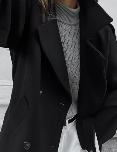 Majdan Women's Double Breasted Short Peacoat Winter Thick Wool Coat Oversized Jacket with Pockets