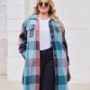 Womens Plus Size Flannel Plaid Shirts Long Sleeve Lounge Lapel Boyfriend Button Down Tartan Long Jacket Coats