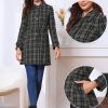 Plaid Pea Coat for Women's Single Breasted Vintage Winter Overcoat Trench Outerwear