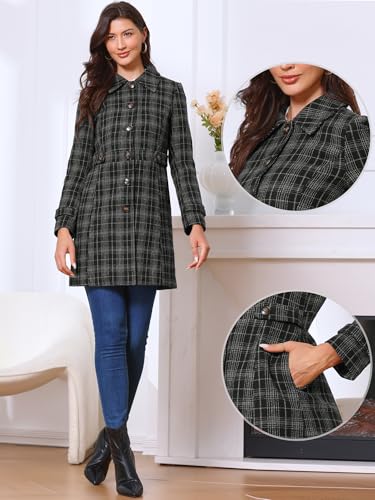 Plaid Pea Coat for Women's Single Breasted Vintage Winter Overcoat Trench Outerwear