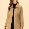Women's Winter Pea Coat Mid-Long Single Breasted Turndown Collar Outerwear with Pockets