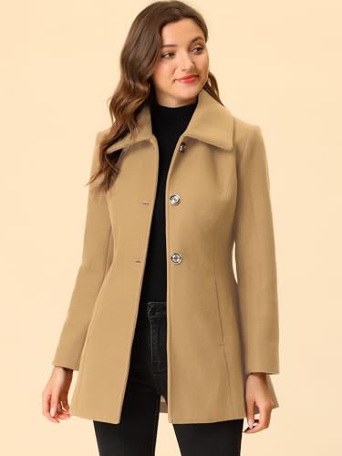 Women's Winter Pea Coat Mid-Long Single Breasted Turndown Collar Outerwear with Pockets