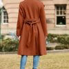Womens Winter Coat 2024 Fall Casual Notch Lapel Single Breasted Belted Midi Peacoat with Pockets