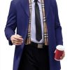 Men's Pea Coat with Detachable Plaid Scarfs Fall Single Breasted Wool Blend Trench Coat Winter Overcoat