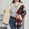 Plus Size Winter Coats for Women Plaid Sherpa Lined Zip Up Jacket with Hood Oversized Hoodie Outerwear with Pockets