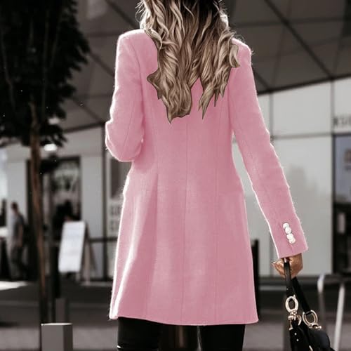 Women's Double Breasted Wool Blend Trench Coat Fall Winter Warm Pea Coats Long Overcoat Slim Fit Elegant Outerwear