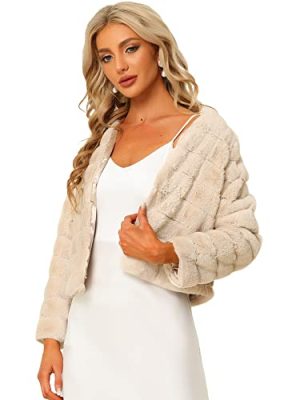 Women's Faux Fur Coat Long Sleeve Cropped Fluffy Jacket Collarless Casual Winter Warm Outwear