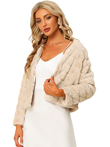 Women's Faux Fur Coat Long Sleeve Cropped Fluffy Jacket Collarless Casual Winter Warm Outwear