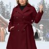 Women Plus Size Double Breasted Wool Pea Coat Notch Lapel Trench Coats Mid Long Winter Outerwear with Belt
