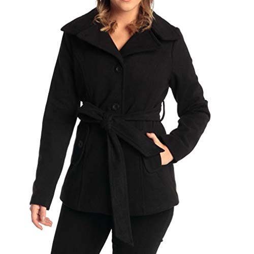 Bella Womens Wool Coat Button Up Jacket Belted Blazer