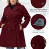 Women Plus Size Double Breasted Wool Pea Coat Notch Lapel Trench Coats Mid Long Winter Outerwear with Belt