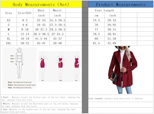 Women's Vintage Plaid Blazer Wool Coat Elegant Shawl Collar Wool Blend Trench Pea Coat