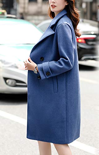Women's Essential Elegant Wear Double Breasted Mid Long Wool Pea Coat