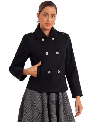 Pea Coat for Women's Classic Collar Casual Button Double Breasted Overcoat Winter Outerwear