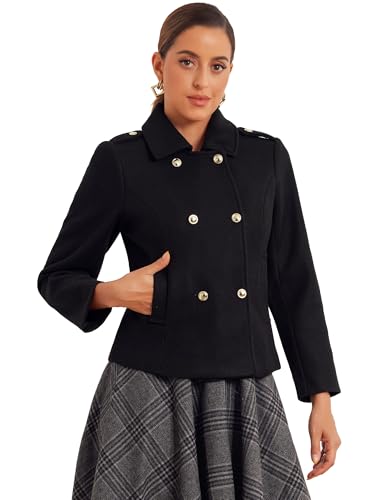 Pea Coat for Women's Classic Collar Casual Button Double Breasted Overcoat Winter Outerwear