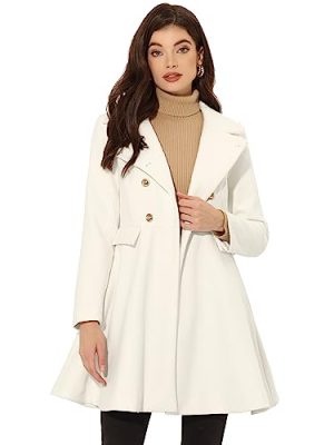 Women's Turn Down Collar Double Breasted Trendy Outwear Swing Winter Pea Coat