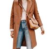 Womens Notched Lapel Collar Double Breasted Pea Coat Winter Wool Blend Over Coats Long Jackets