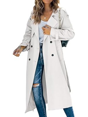 Women's Windbreaker Fall Winter Long Overcoat Classic Double Breasted Notched Lapel Peacoat Fashion Slim Coat