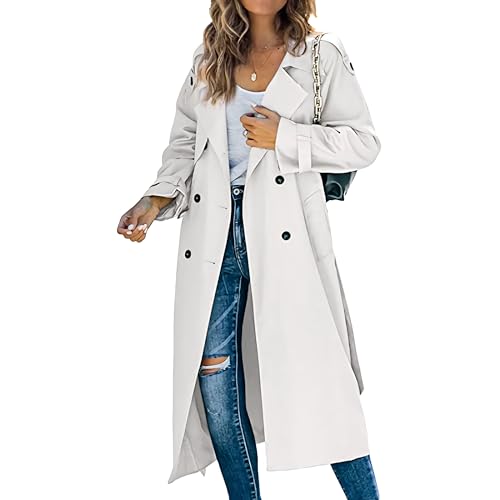 Women's Windbreaker Fall Winter Long Overcoat Classic Double Breasted Notched Lapel Peacoat Fashion Slim Coat