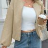 Womens Cropped Bomber Jackets Trendy Casual Collarless Pea Coat Zip Up Fall Short Jacket