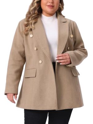 Women's Casual Coat for Women Plus Size Notch Double-Breasted Lapel Jacket Outwear Winter Coats