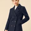 Women's Winter Coats Long Sleeve Lapel Mid-thigh A-Line Outerwear Double Breasted Pea Coat