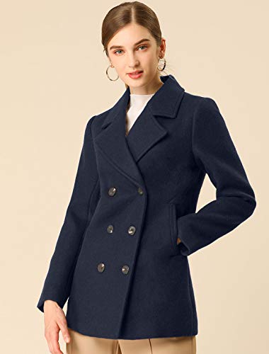 Women's Winter Coats Long Sleeve Lapel Mid-thigh A-Line Outerwear Double Breasted Pea Coat