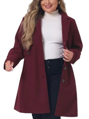 Plus Size Coat for Women Single Breasted Notched Lapel Elegant Winter Long Coat