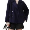 Women Cropped Wool Pea Coats Notched Lapel Double Breasted Crop Woolen Trench Coat Short Jackets with Pockets