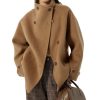 Womens Winter Stand Collar Wool Trench Coat Single Breasted Blazer Jacket Coat Loose Outerwear