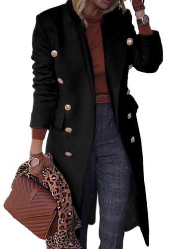 Wool Coats for Women Fall Winter Double Breasted Blazer Jackets Dress Pea Coat Long Trench Coat Peacoat