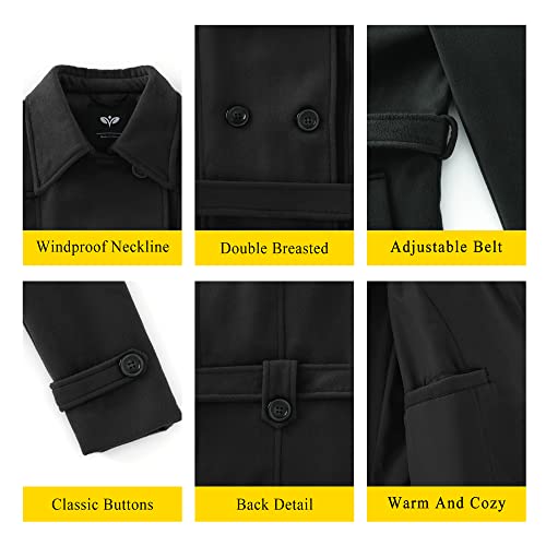 Women's Double Breasted Pea Coat Slim Winter Mid-Long Trench Coat with Long Belt