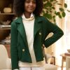 Women's Cropped Pea Coat Notched Lapel Double Breasted Trench Overcoat Blazer Jacket with Pockets