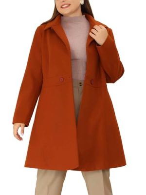 Plus Size Peacoat for Women Winter Notched Lapel Single Breasted Elegant Long Trench Coats Jacket
